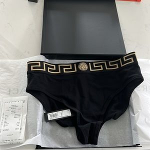 Versace Black Panties with Gold Greek Key Waistband